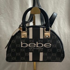 Bebe 2 In 1 Black and White Paisley Pu Dome Mini Satchel Bag with Mini Pouch